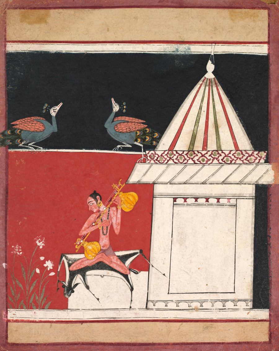 Malwa school — Kedara Ragini | Indian Miniature Painting Print shown to scale on a wall above a sofa