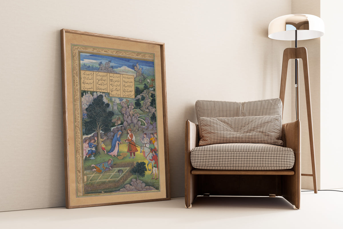 Miskin (attributed) — Khamsa of Amir Khusrau Dihlavi: A King Offers to Make Amends to a Bereaved Mother | Mughal Painting Art Print