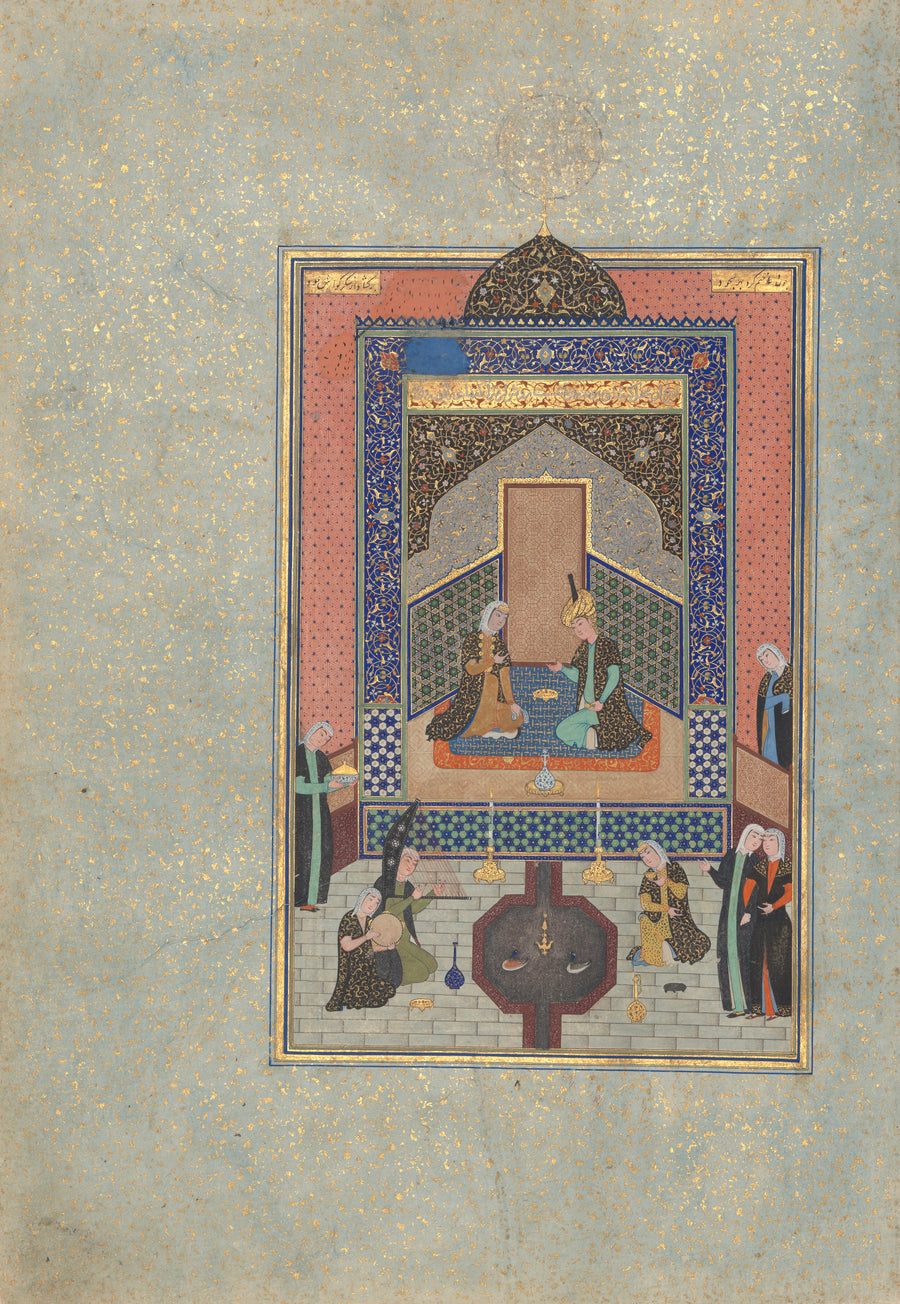 Shaikh Zada — Khamsa of Nizami: Bahram Gur in the Dark Palace on Saturday | Persian Miniature Art Print shown to scale on a wall above a sofa