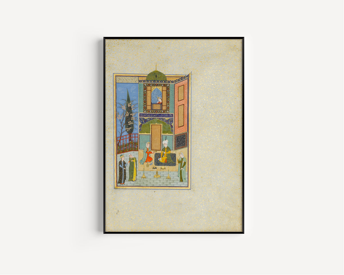 Khamsa of Nizami: Bahram Gur in the Green Palace on Monday | Persian Miniature Art Print