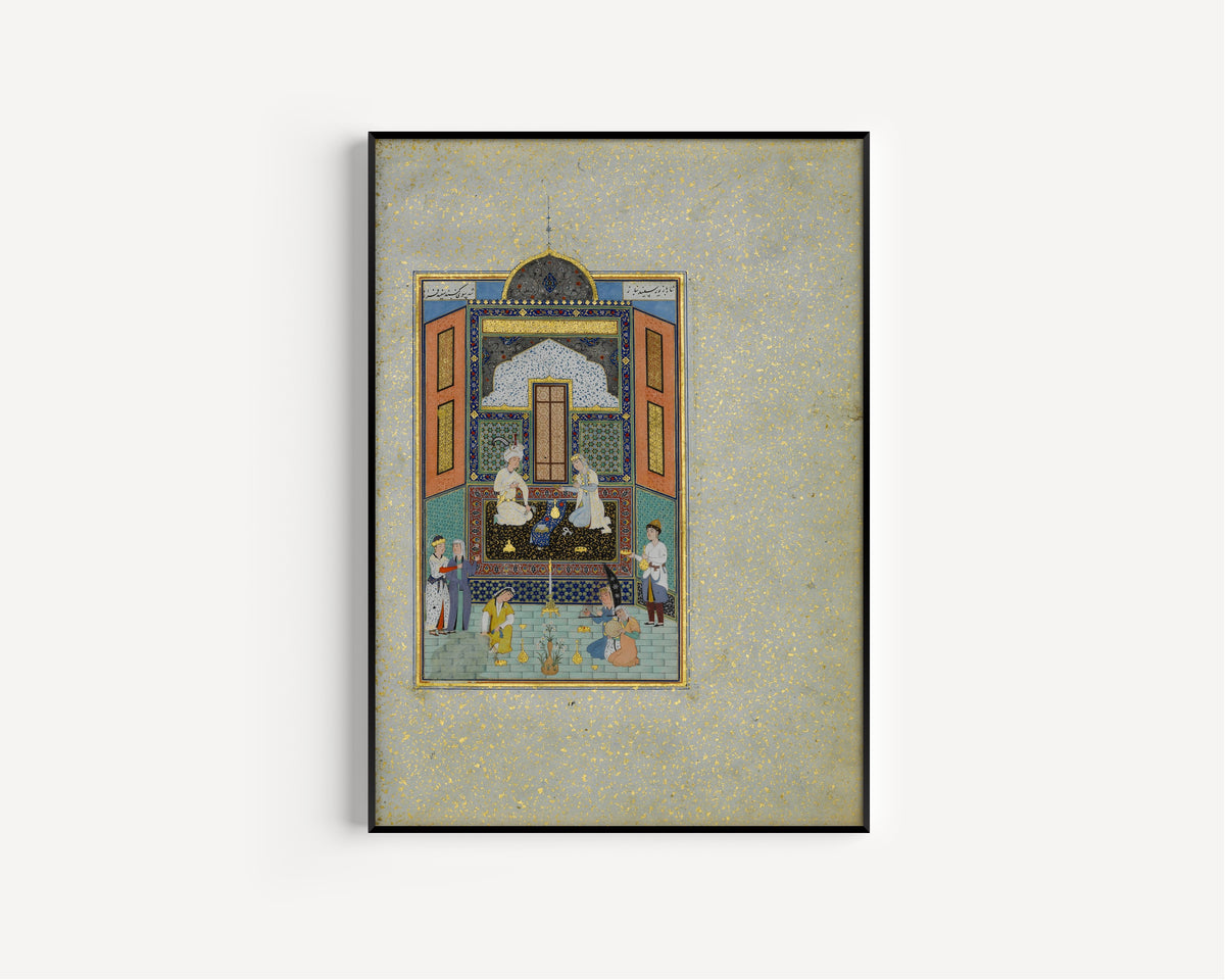 Shaikh Zada — Khamsa of Nizami: Bahram Gur in the White Palace on Friday | Persian Miniature Art Print