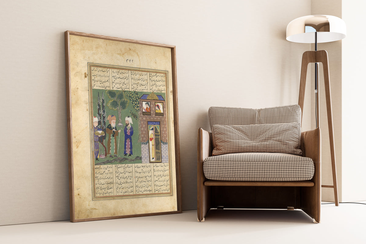 Khavarannama: Three Men Before a Castle | Persian Miniature Art Print