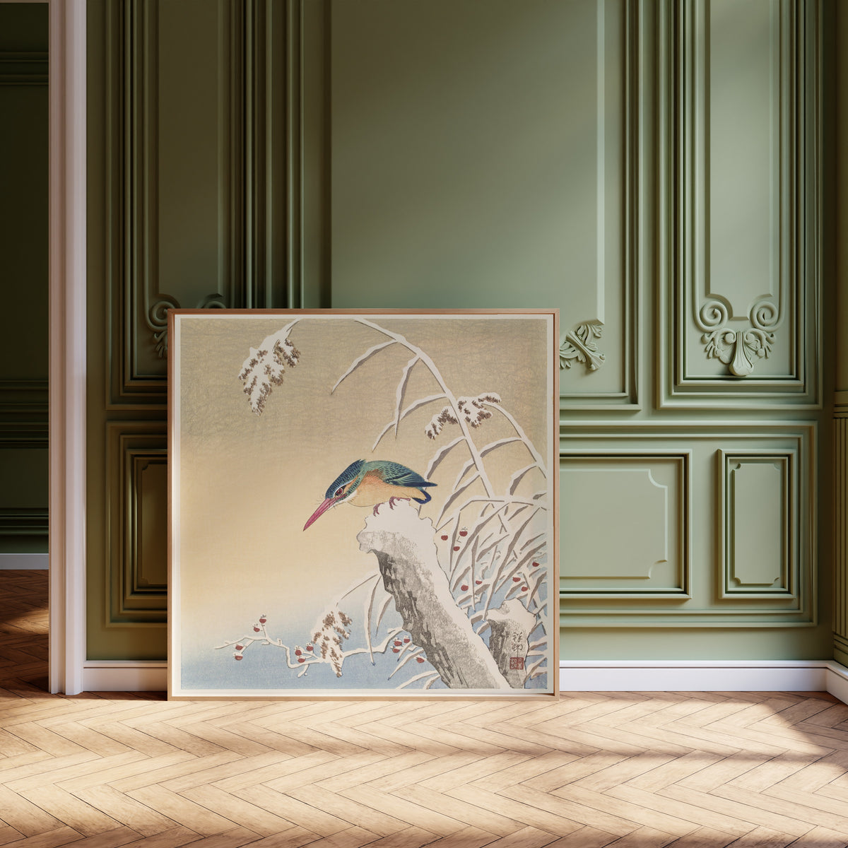 Ohara Koson — Kingfisher in the Snow | Japanese Bird & Flower Woodblock Print