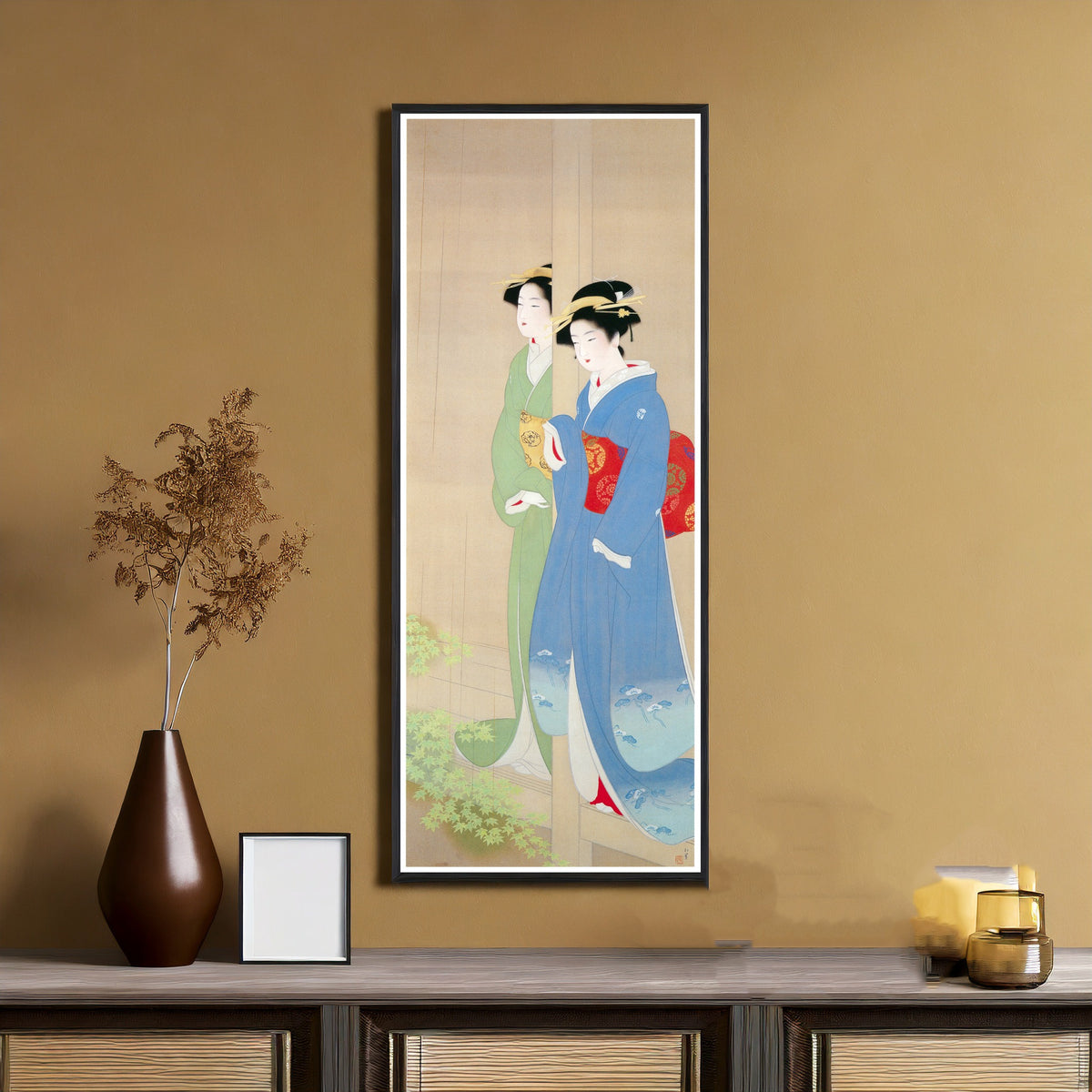 Kinuta by Uemura Shōen — shown framed on a wall