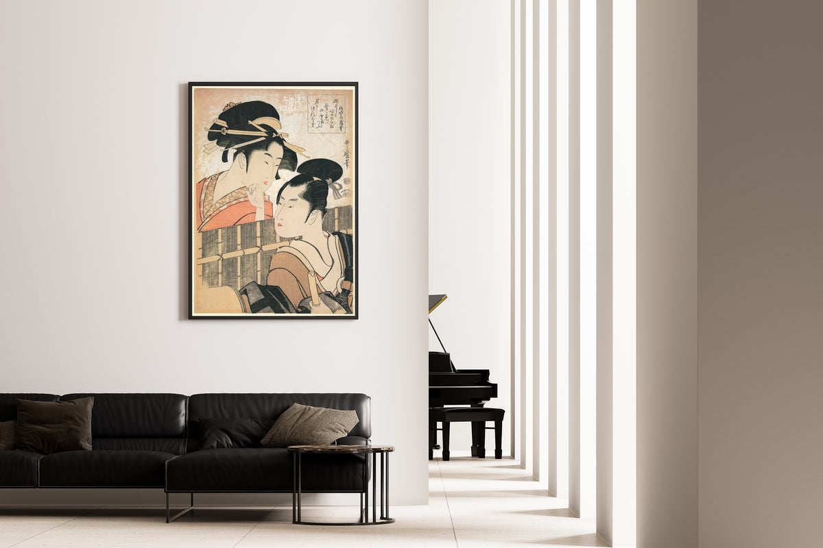 Kitagawa Utamaro — Beauty and Komusô | Japanese Woodblock Print (Ukiyo-e)