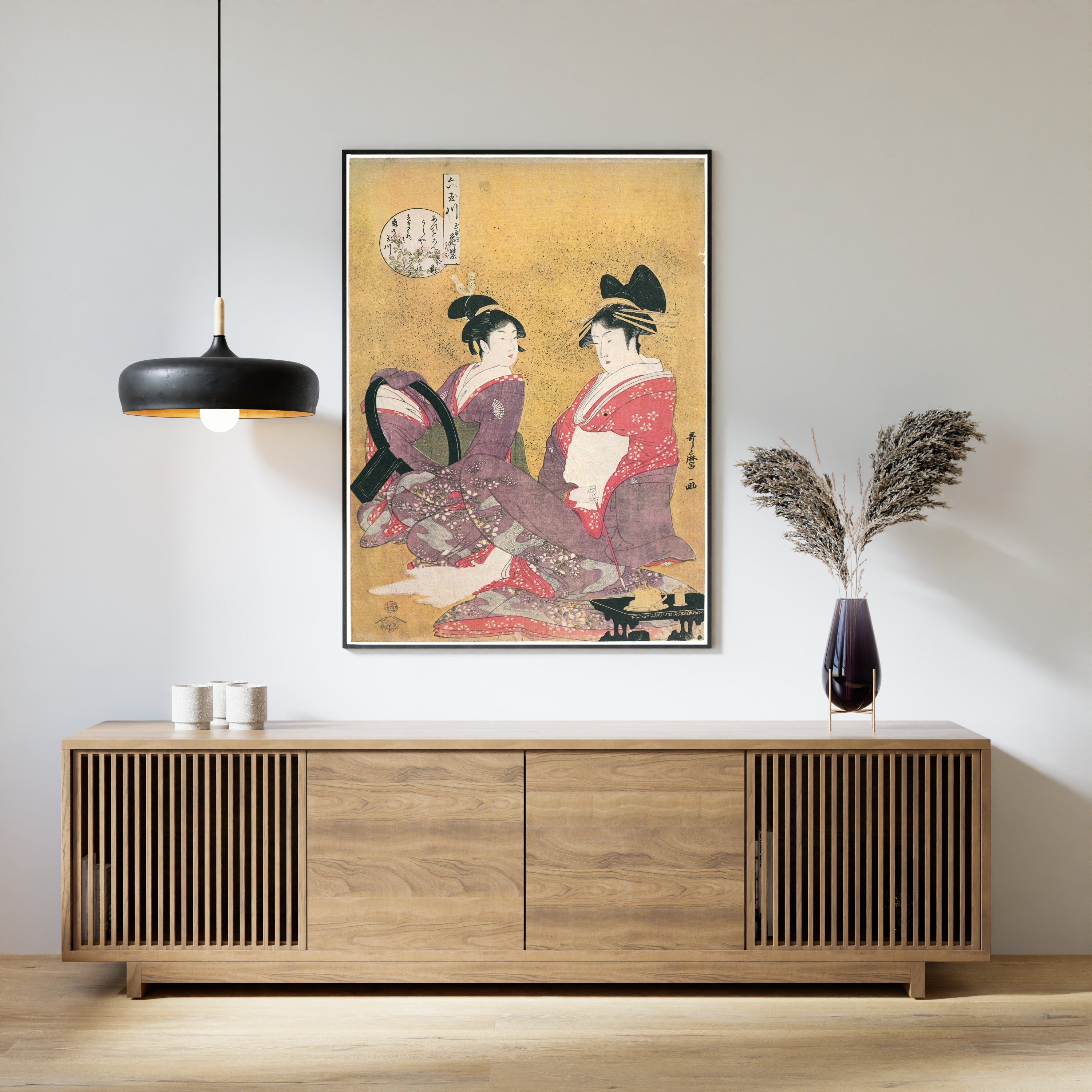 Kitagawa Utamaro — Hanamurasaki of the Tamaya, Kamuro Shirabe and Teriha | Japanese Woodblock Print (Ukiyo-e)
