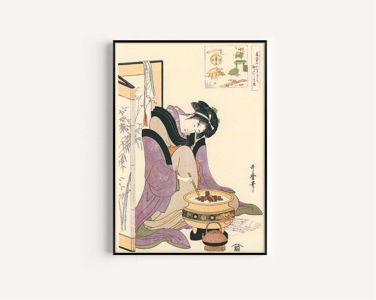 Kitagawa Utamaro — Okita of Naniwaya, before a Brazier | Japanese Woodblock Print (Ukiyo-e)