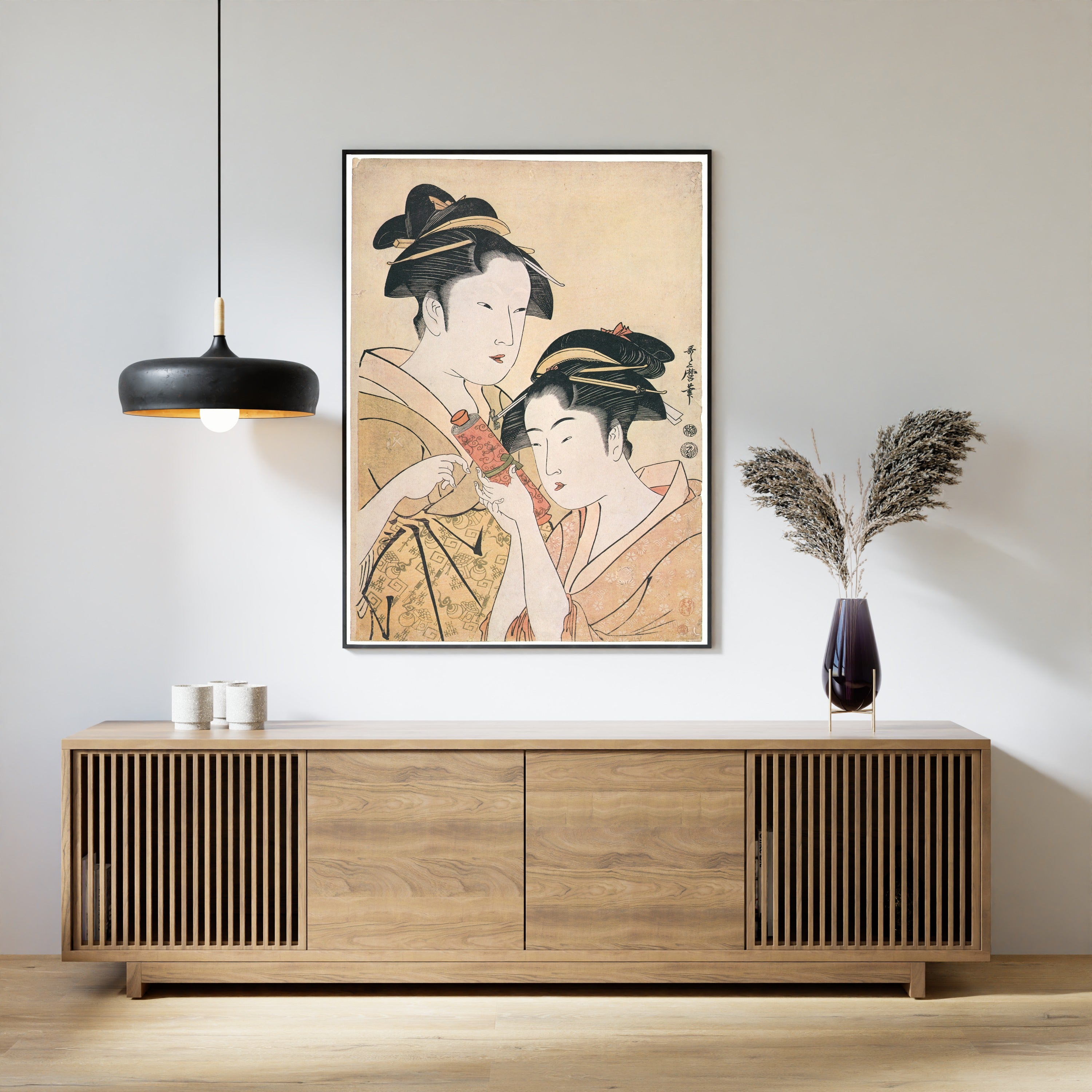 Kitagawa Utamaro — Osen of the Kagiya Giving a Scroll to Takashima Ohisa | Japanese Woodblock Print (Ukiyo-e)
