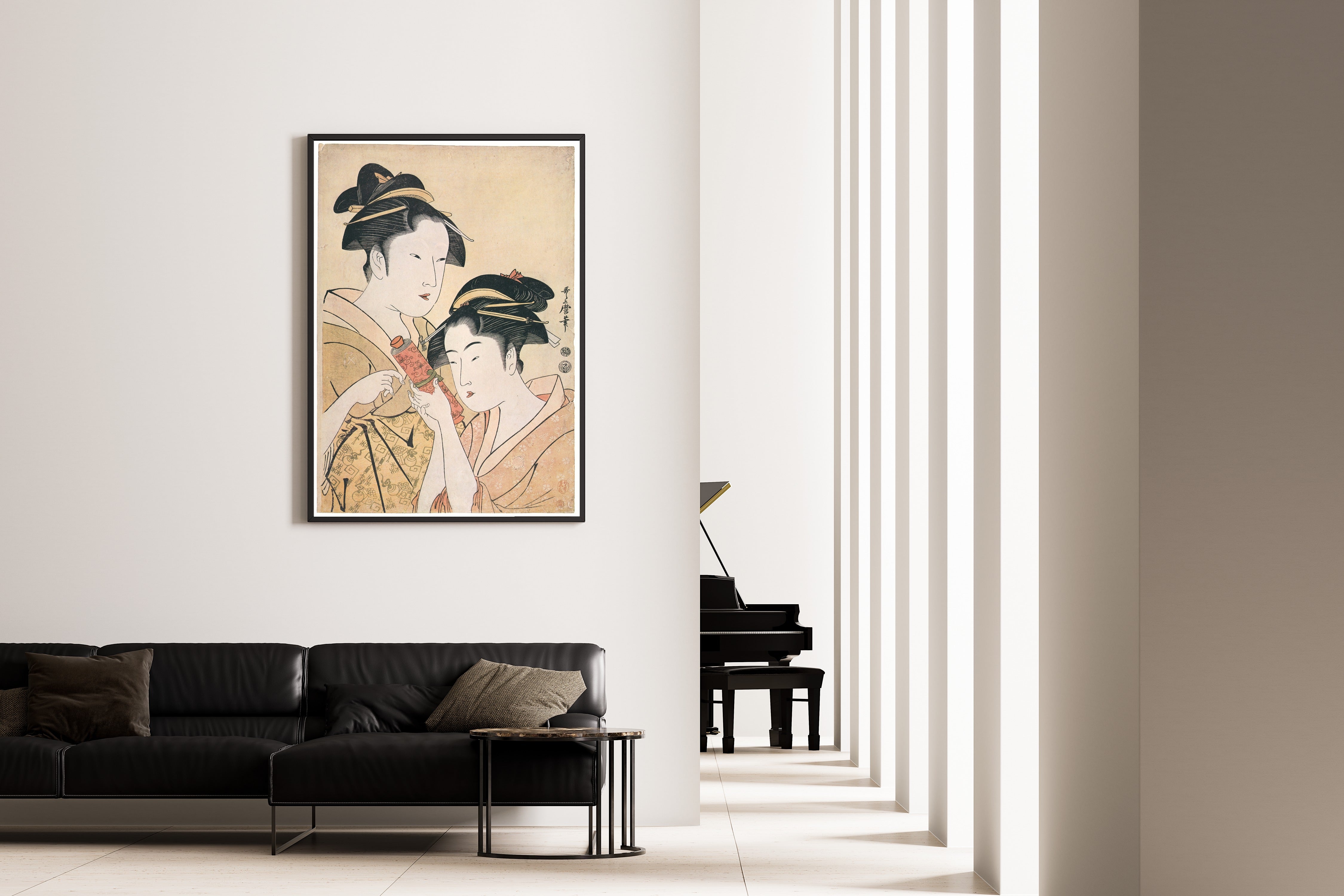 Kitagawa Utamaro — Osen of the Kagiya Giving a Scroll to Takashima Ohisa | Japanese Woodblock Print (Ukiyo-e)