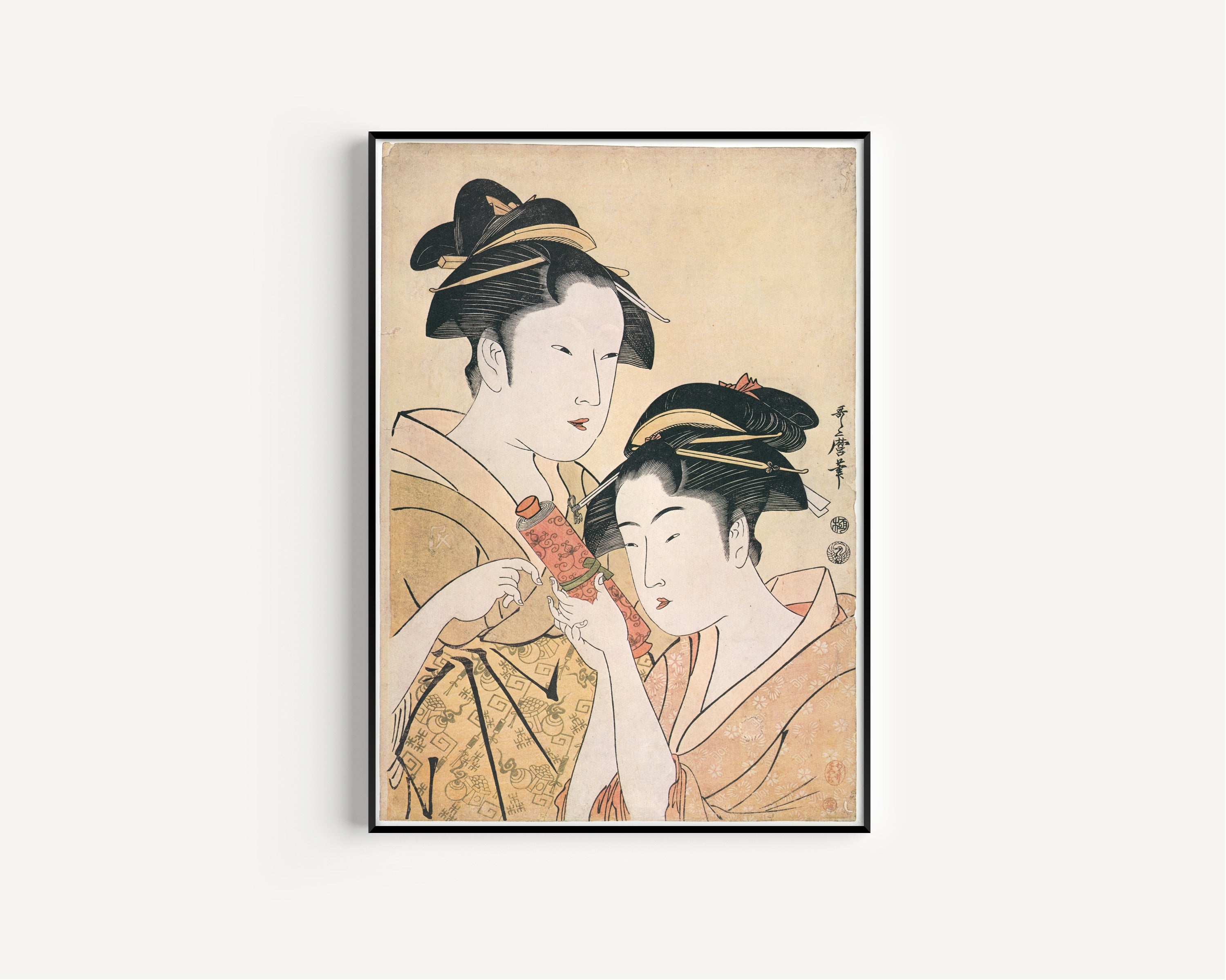 Kitagawa Utamaro — Osen of the Kagiya Giving a Scroll to Takashima Ohisa | Japanese Woodblock Print (Ukiyo-e)