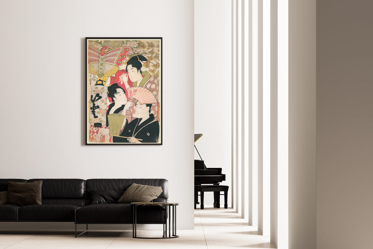 Kitagawa Utamaro — The Geisha Ogie Matsuzô, Mine, and Ito | Japanese Woodblock Print (Ukiyo-e)