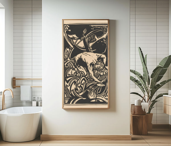 Johannes Josephus Aarts — Knielende figuur tussen planten [Kneeling figure among plants] | Art Nouveau Woodcut Print