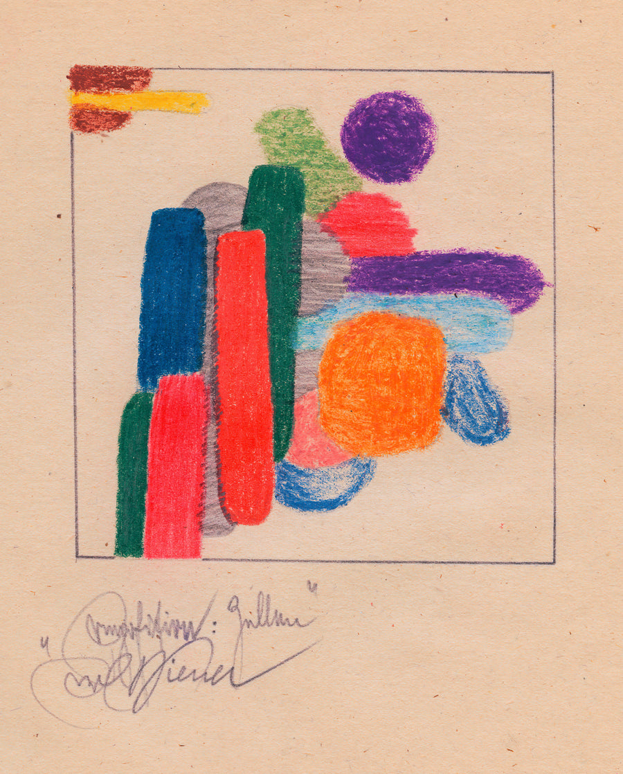 Karl Wiener — Komposition: Zellen (Composition: Cells) | Abstract Art Print shown to scale on a wall above a sofa