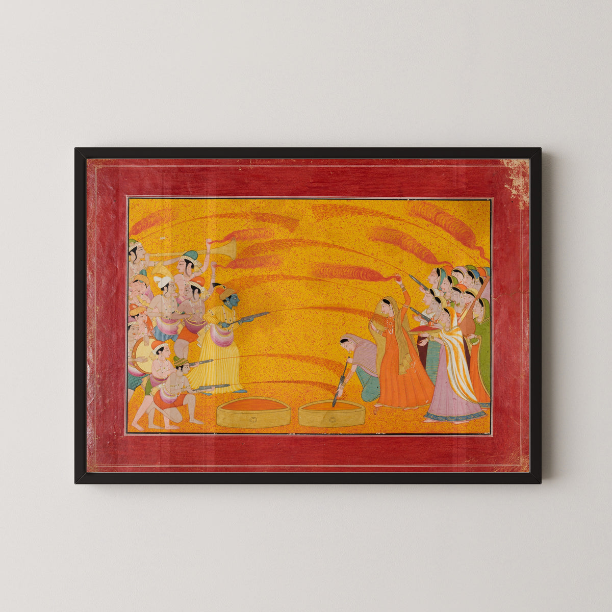 Pahari school — Krishna Celebrates Holi | Indian Miniature Painting Print