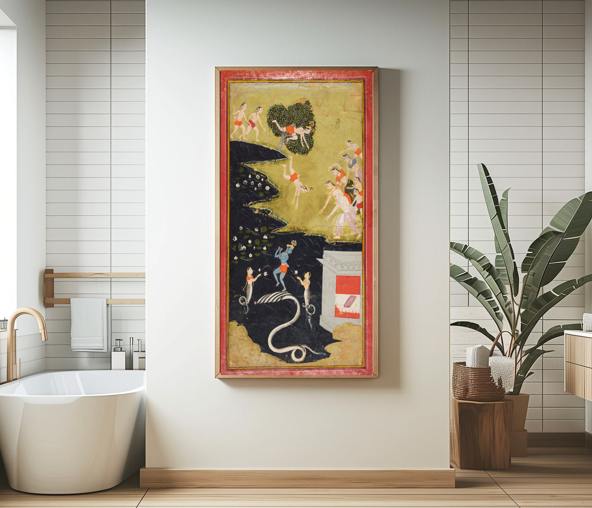 Mewar school — Krishna Quells the Serpent Kaliya | Indian Miniature Painting Print