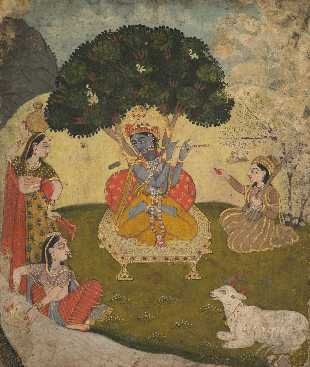 Jaipur school — Krishna and Gopis | Indian Miniature Painting Print