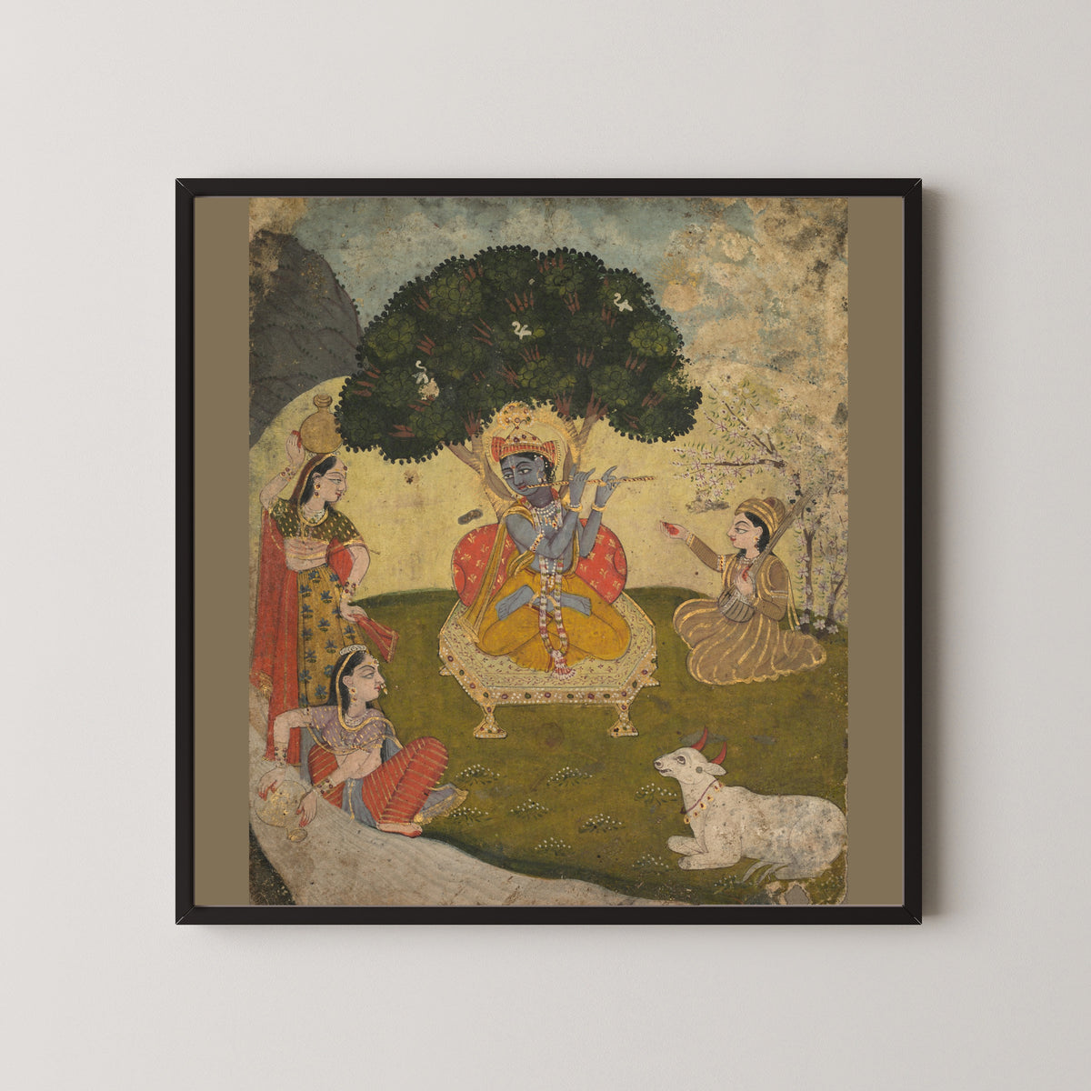 Jaipur school — Krishna and Gopis | Indian Miniature Painting Print