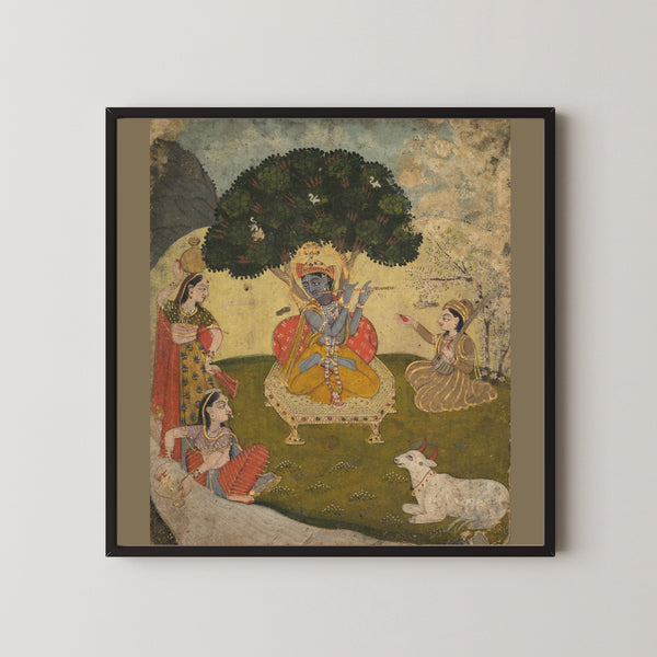 Jaipur school — Krishna and Gopis | Indian Miniature Painting Print