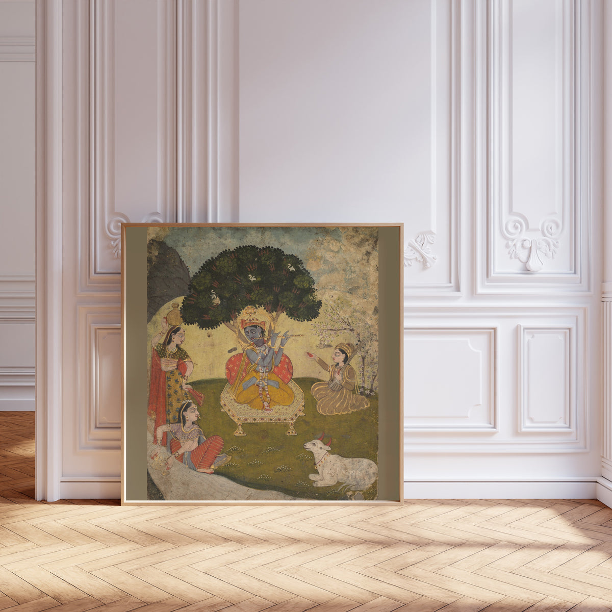 Jaipur school — Krishna and Gopis | Indian Miniature Painting Print