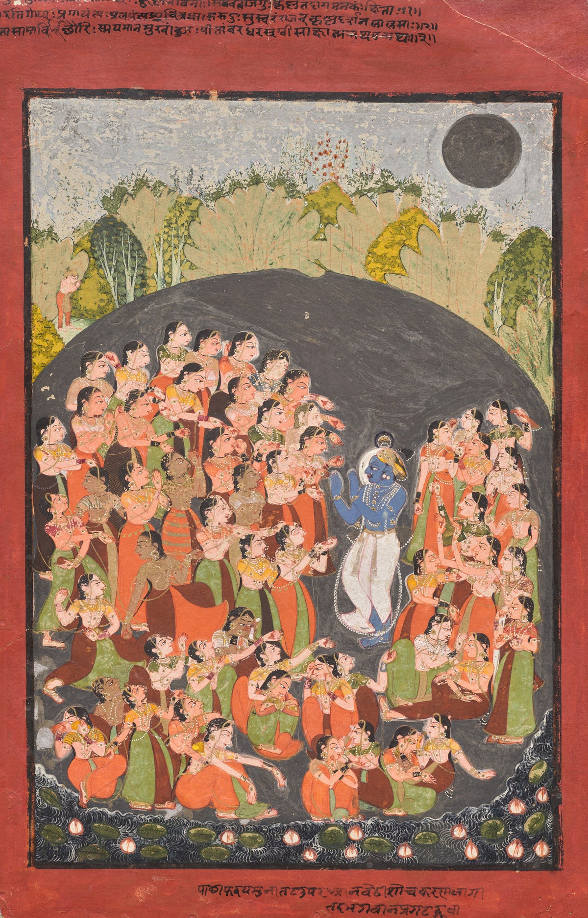 Krishna and the Gopis Gather for Rasamandala by Kota school — Krishna stands among dozens of women gathered for the round dance