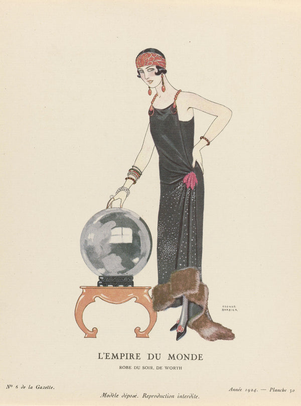 George Barbier — L'Empire du monde, robe du soir de Worth | Art Deco Fashion Print