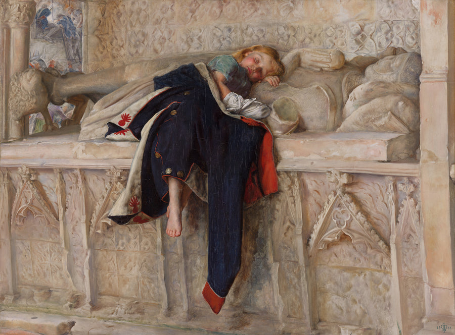 John Everett Millais — L'Enfant du Régiment | Pre-Raphaelite Art Print shown to scale on a wall above a sofa