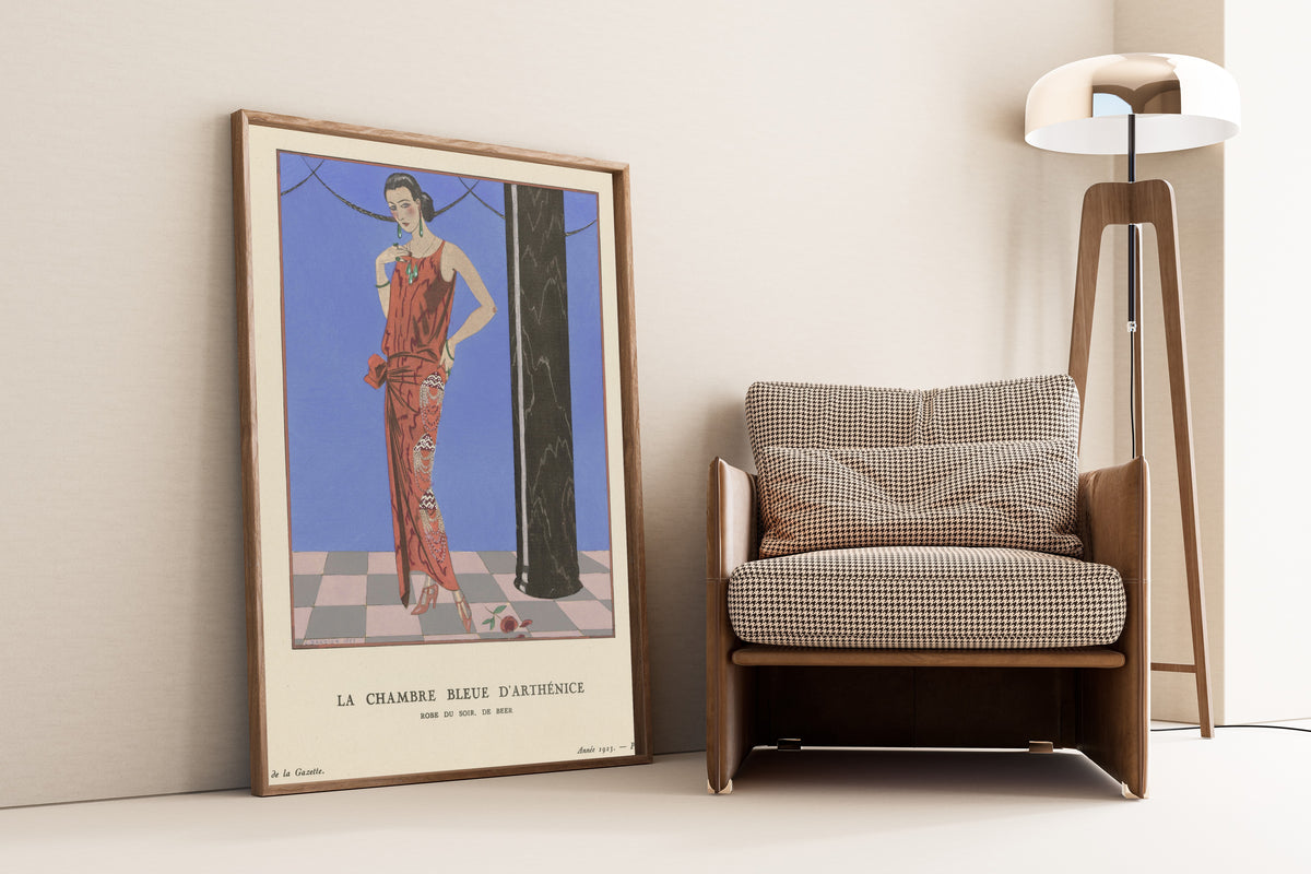 George Barbier — La Chambre bleue d'Arthénice, robe du soir de Beer | Art Deco Fashion Print