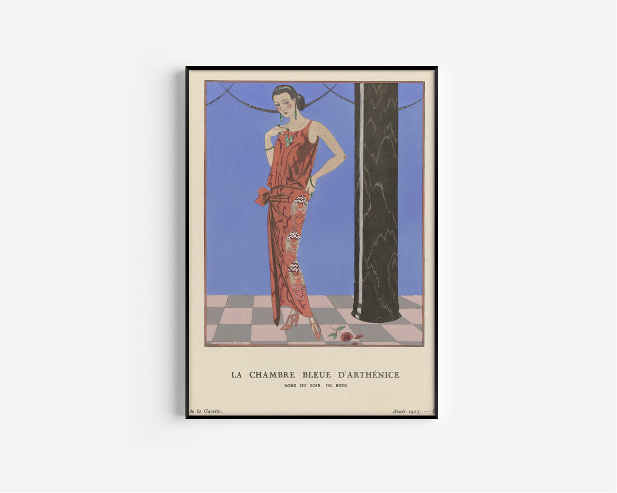 George Barbier — La Chambre bleue d'Arthénice, robe du soir de Beer | Art Deco Fashion Print