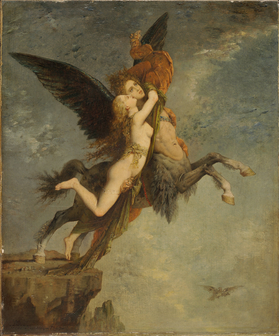 Gustave Moreau — La Chimère | Art Print shown to scale on a wall above a sofa