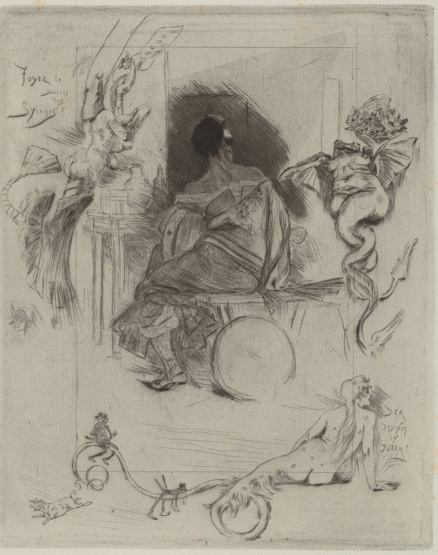 Félicien Rops — La Dernière Maja | Etching Print shown to scale on a wall above a sofa