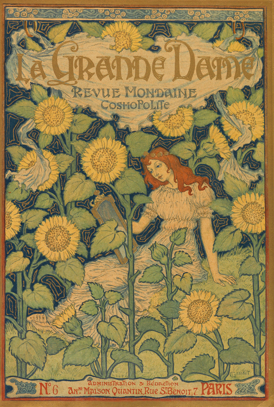 Eugène Grasset — La Grande Dame | Art Nouveau Print shown to scale on a wall above a sofa