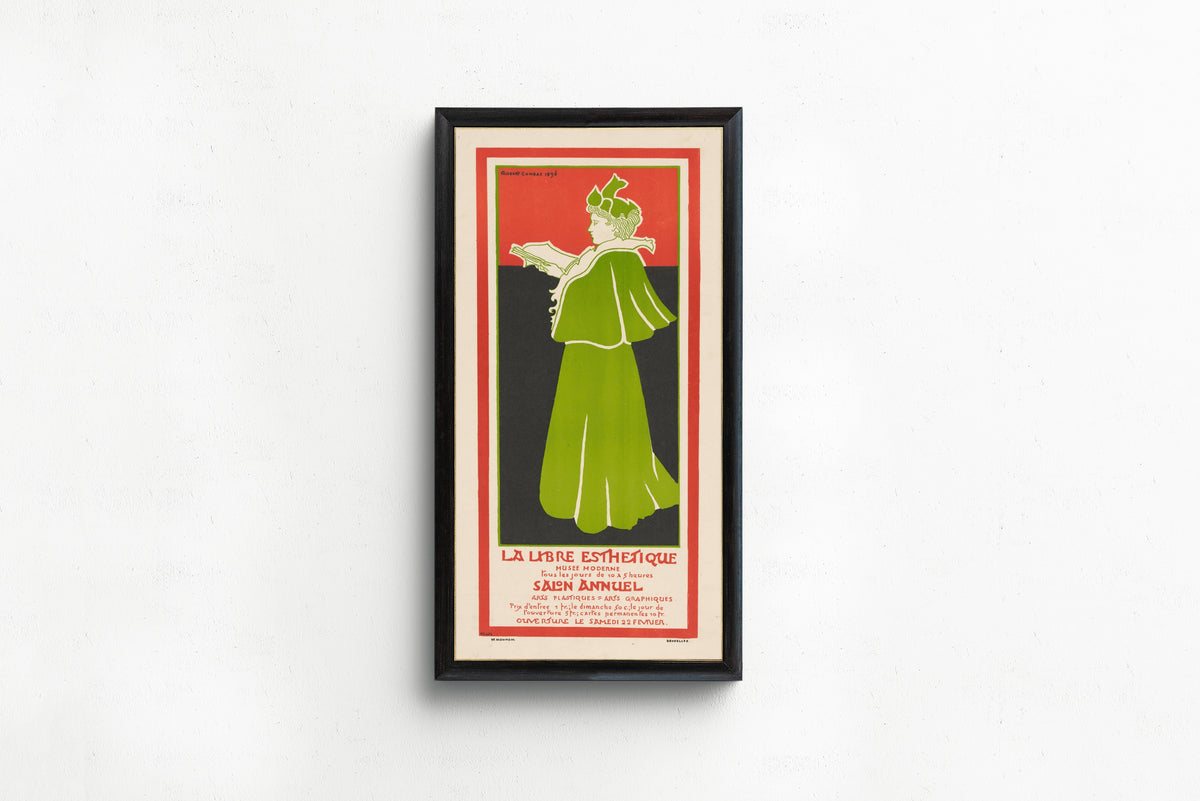 Framed art print of La Libre Esthétique, Salon Annuel (1896) by Gisbert Combaz, in a slim black frame on a plain white wall