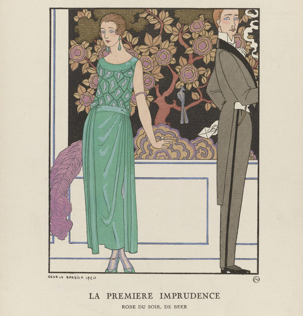 George Barbier — La Première imprudence, robe du soir de Beer | Art Deco Fashion Print
