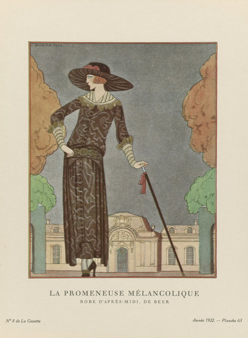 George Barbier — La Promeneuse mélancolique, robe d'après-midi de Beer | Art Deco Fashion Print