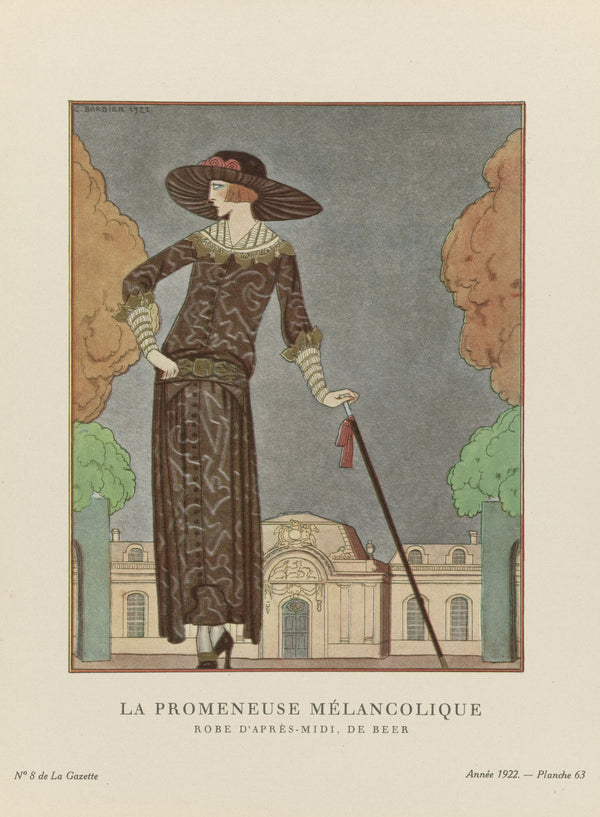 George Barbier — La Promeneuse mélancolique, robe d'après-midi de Beer | Art Deco Fashion Print