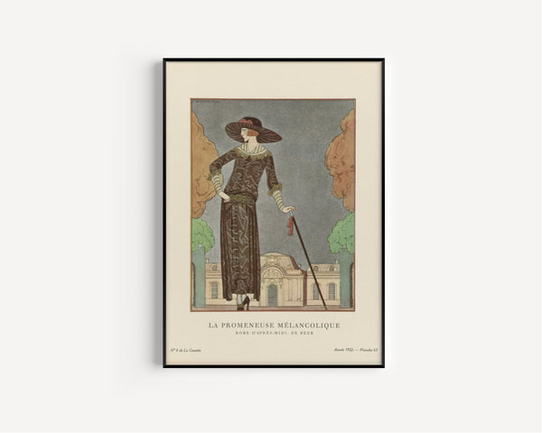 George Barbier — La Promeneuse mélancolique, robe d'après-midi de Beer | Art Deco Fashion Print