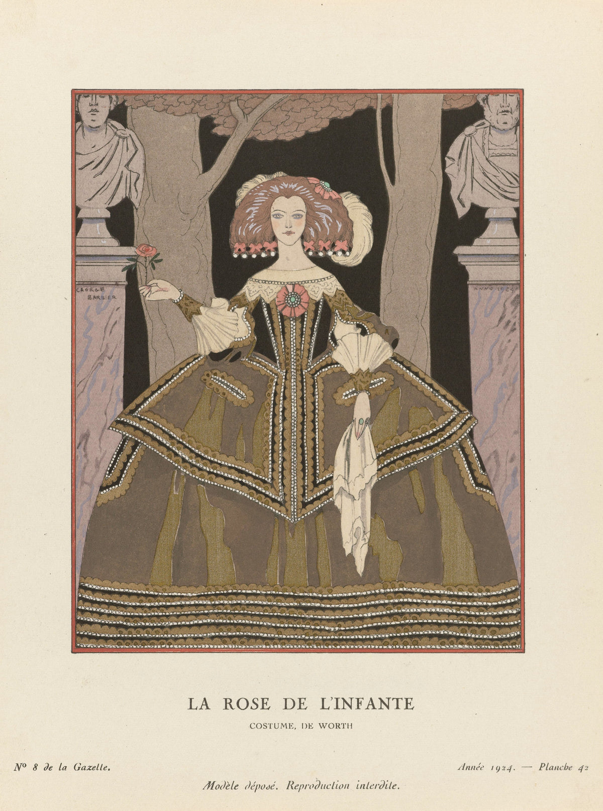 George Barbier — La Rose de l'Infante, costume de Worth | Art Deco Fashion Print