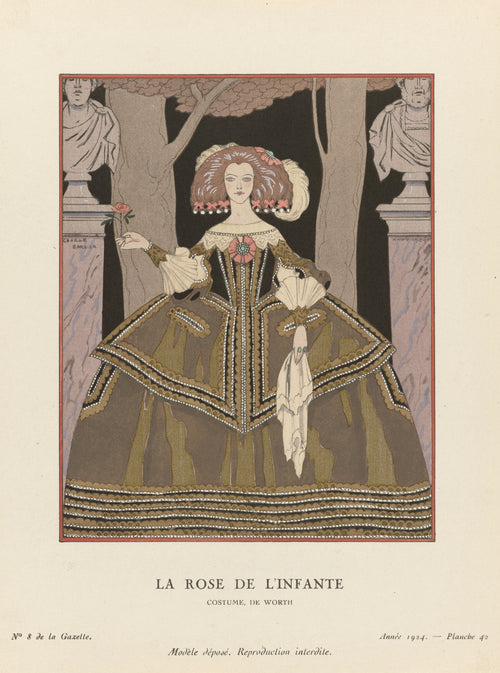 George Barbier — La Rose de l'Infante, costume de Worth | Art Deco Fashion Print