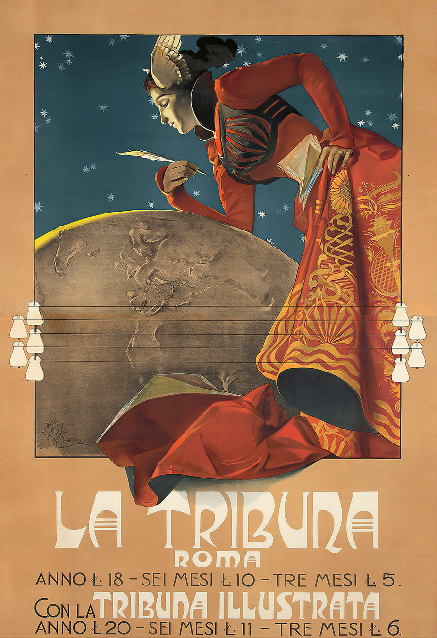 Giovanni Maria Mataloni — La Tribuna, Roma | Vintage Poster Print shown to scale on a wall above a sofa