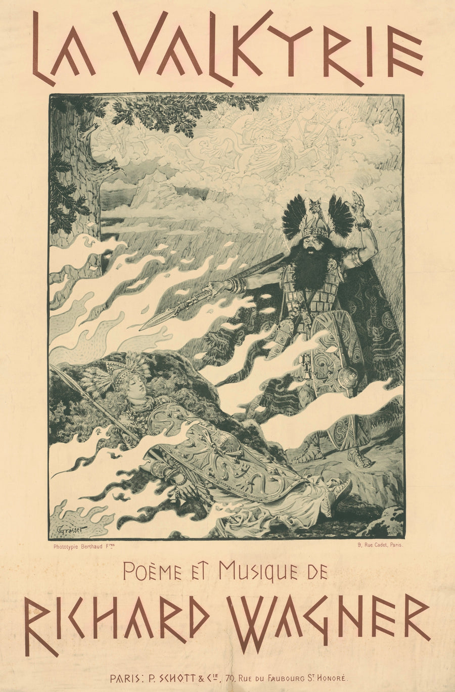 Eugène Grasset — La Valkyrie. Poème et Musique de Richard Wagner | Art Nouveau Print shown to scale on a wall above a sofa