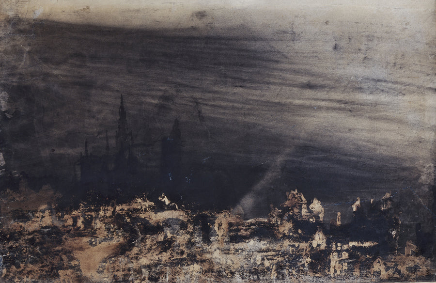 Victor Hugo — La Ville morte (The Dead City) | Art Print shown to scale on a wall above a sofa
