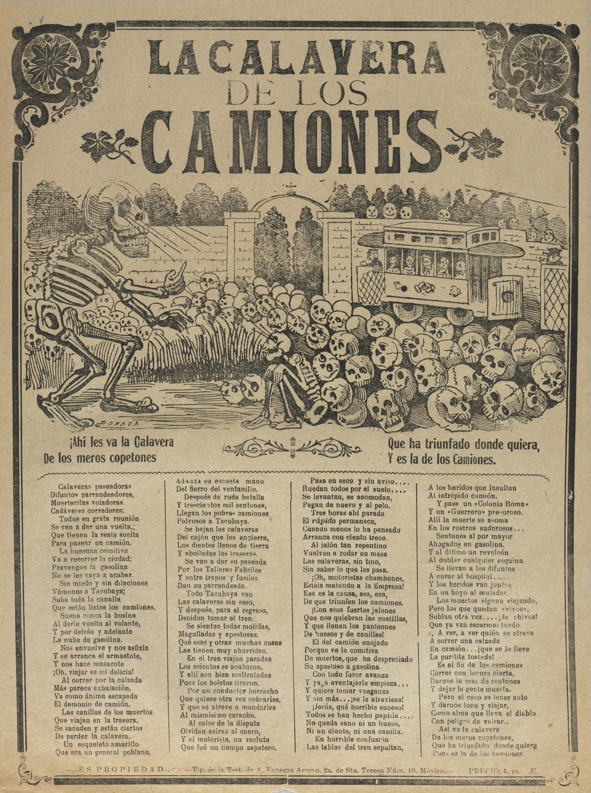José Guadalupe Posada — La calavera de los camiones | Relief Print