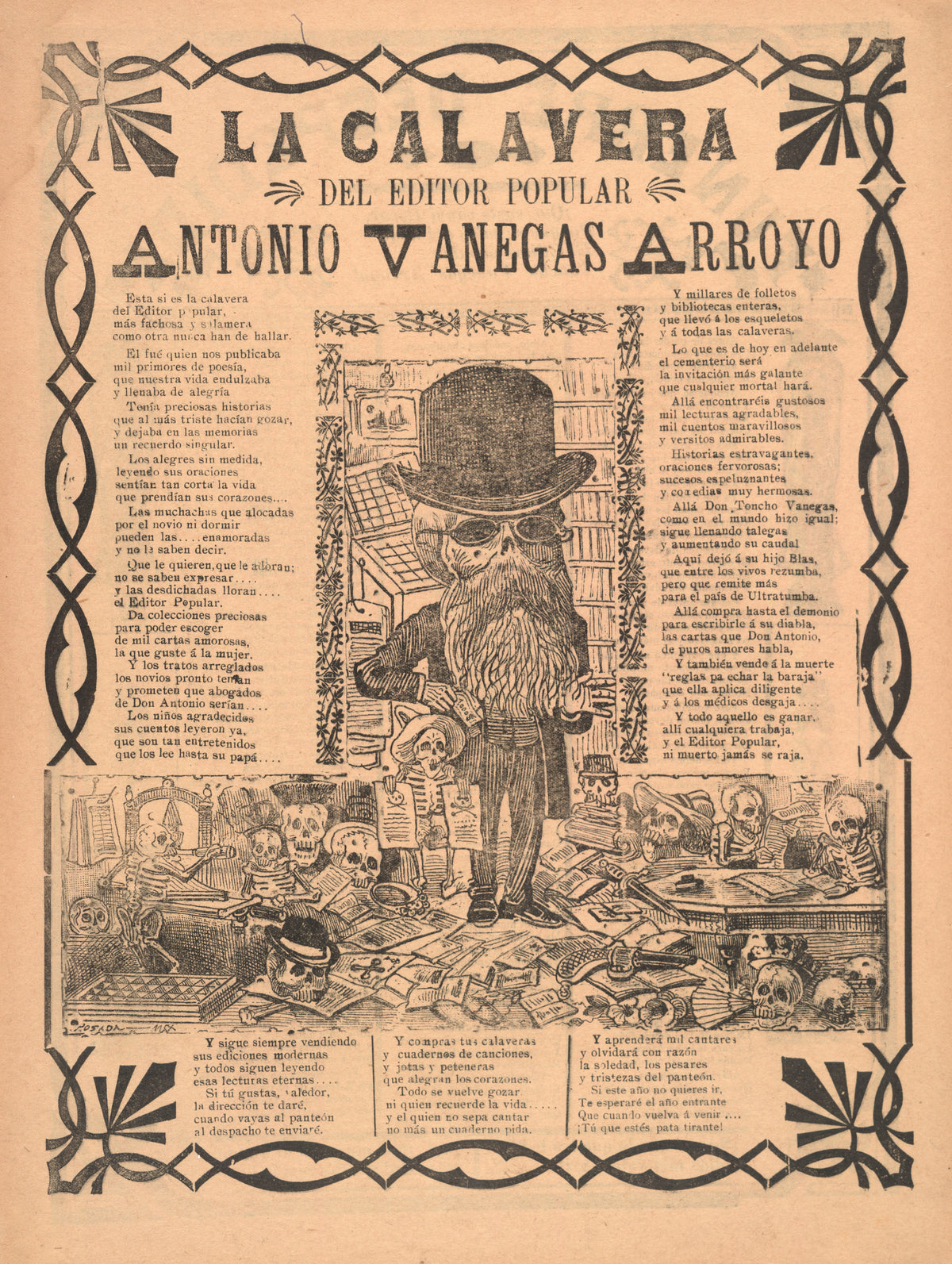 José Guadalupe Posada — La calavera del editor popular Antonio Vanegas Arroyo | Relief Print
