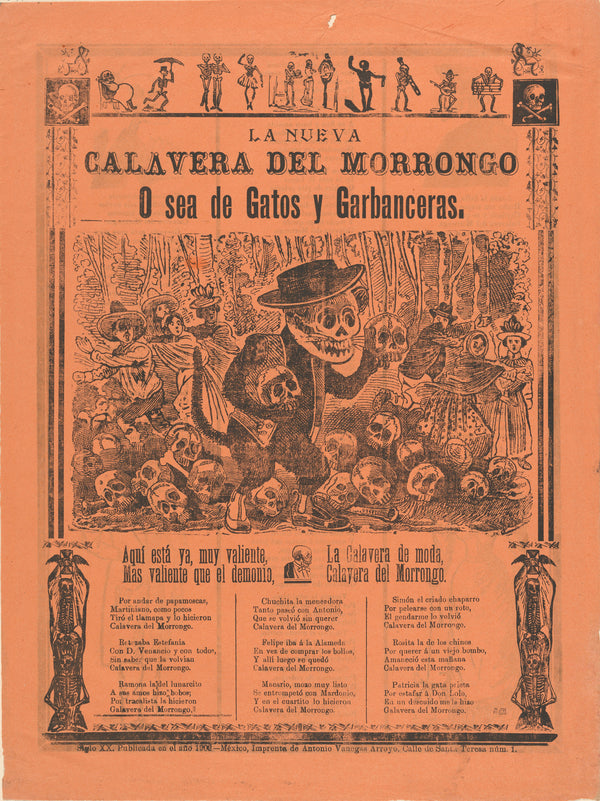José Guadalupe Posada — La nueva calavera del morrongo, o sea de gatos y garbanceras | Relief Print
