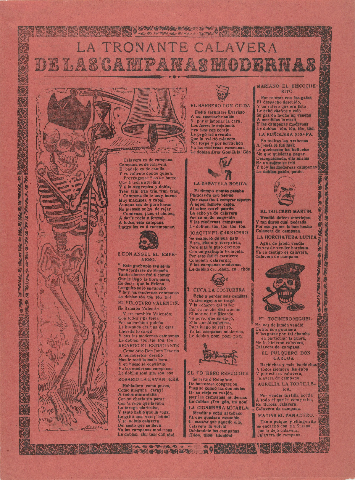 José Guadalupe Posada — La tronante calavera de las campanas modernas | Relief Print