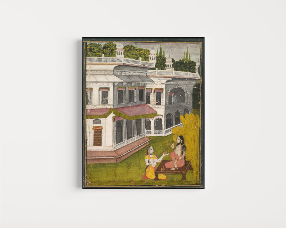 Kishangarh school — Lady and Her Confidante | Indian Miniature Painting Print
