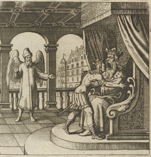 Lambsprinck, De Lapide Philosophico: Figure 13, the Father and the Son by Matthäus Merian — An old king opens his mouth wide as a crowned youth embraces him