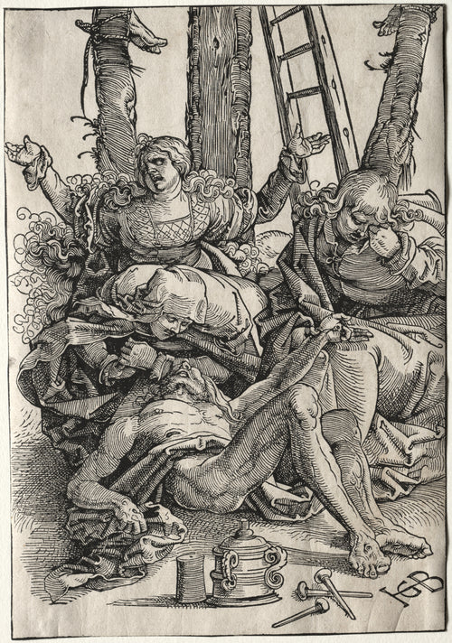 Lamentation by Hans Baldung Grien — Mourners cry out over the body of Christ beneath the cross