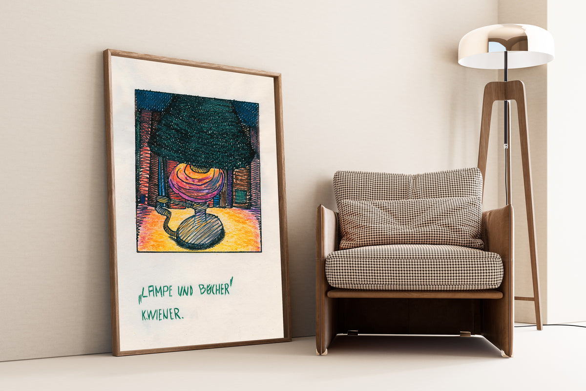 Karl Wiener — Lampe und Bücher (Lamp and Books) | Expressionist Art Print