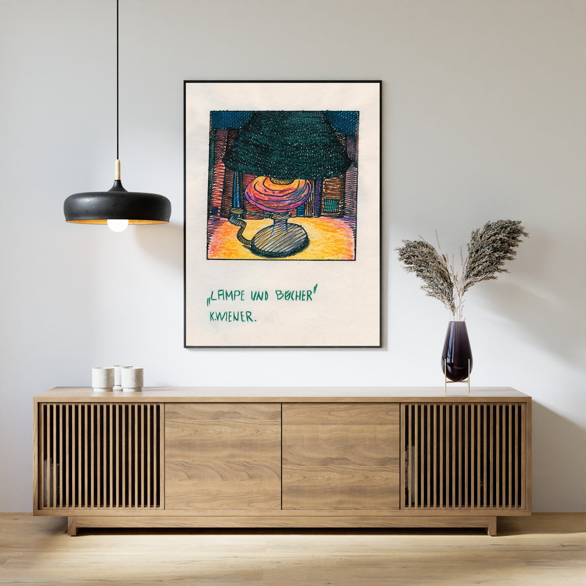 Karl Wiener — Lampe und Bücher (Lamp and Books) | Expressionist Art Print